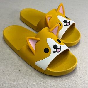 Cute Corgi Dog Slide Sandals Yellow Cartoon Dog Slides Size 36–37 (US 6-7)